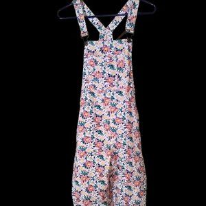 Piper & Scoot Womens Pink Green Zinnia Floral Overalls Size Large